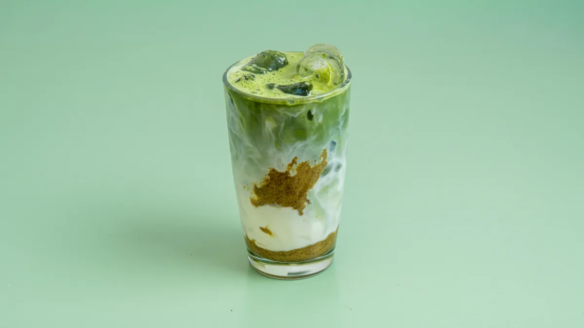 Iced pistachio matcha latte