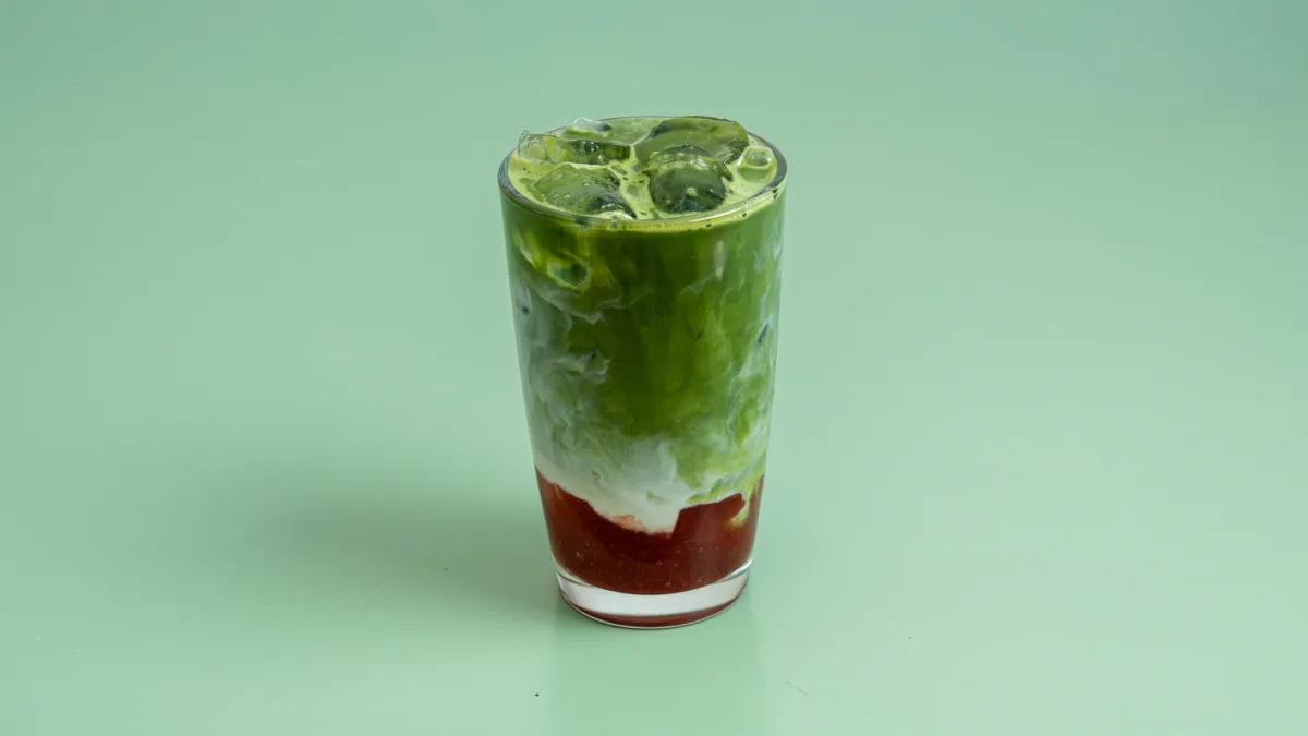 Iced strawberry matcha latte