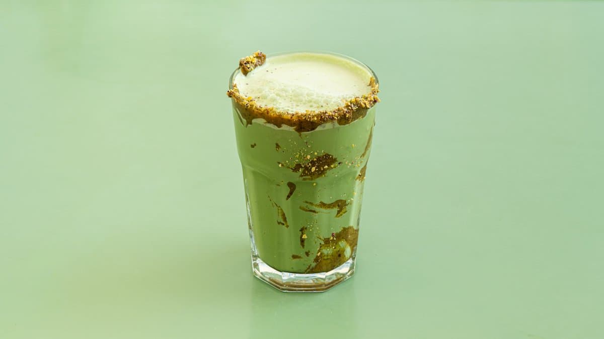 Iced pistachio matcha latte