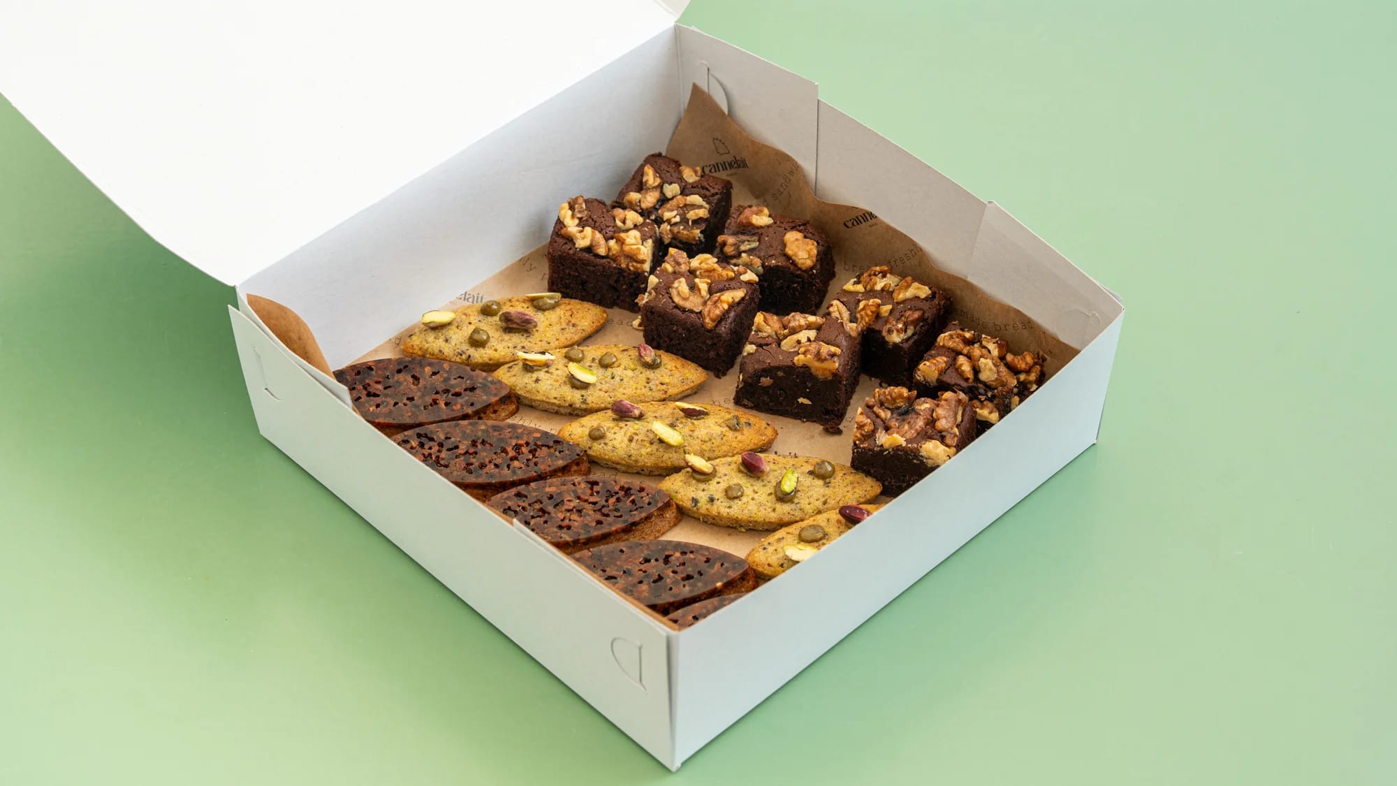 sweet bites platter with financiers and brownie bites