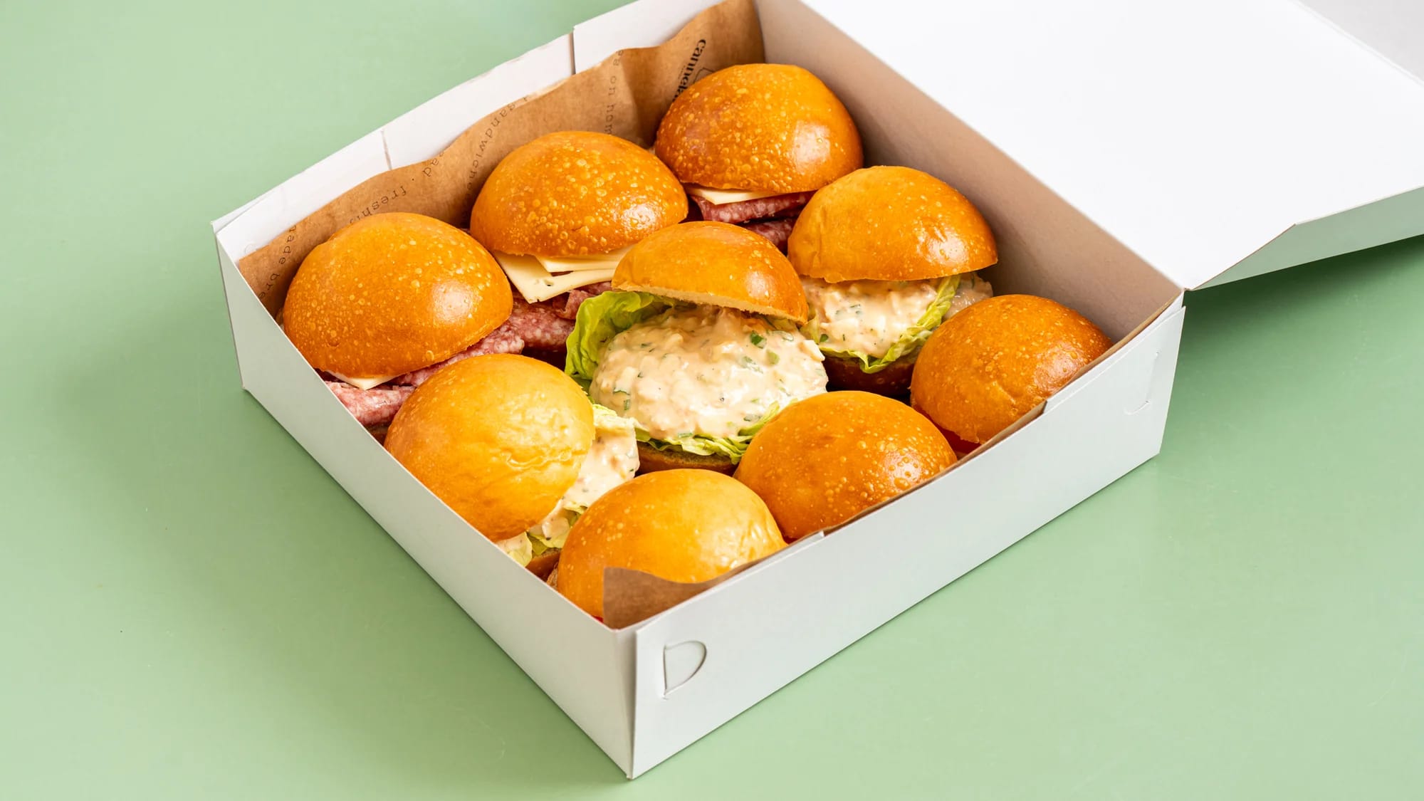 kid's mini brioche platter with salami, tuna and graviera buns